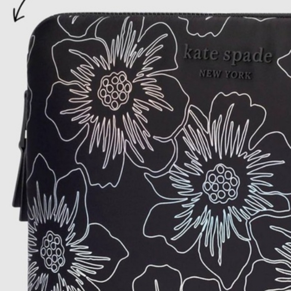 NWT Kate Spade Black & White Floral Laptop Sleeve - Picture 3 of 5